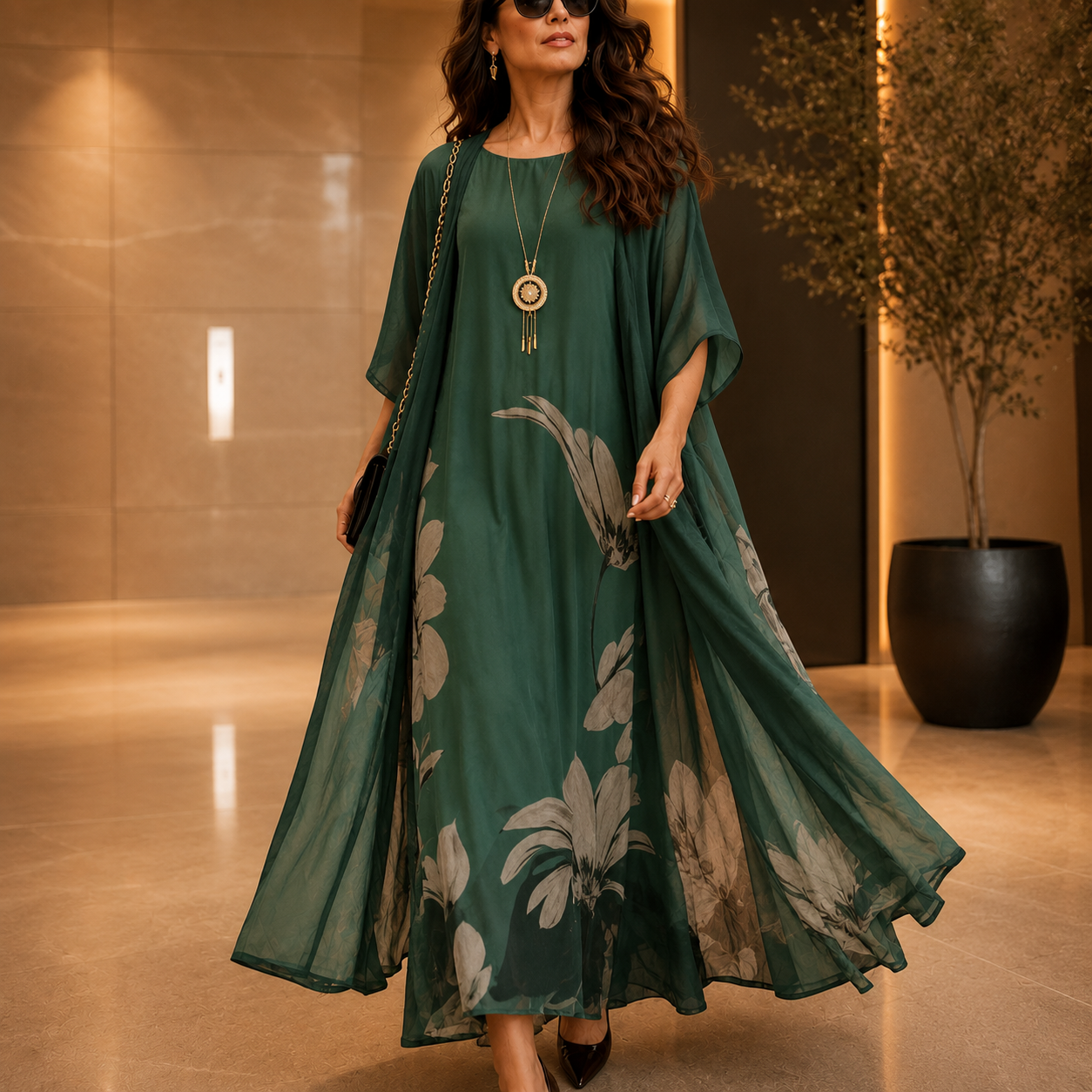 Charlotte Ashby | Floral Maxi Dress With Sheer Voile Coat For Women