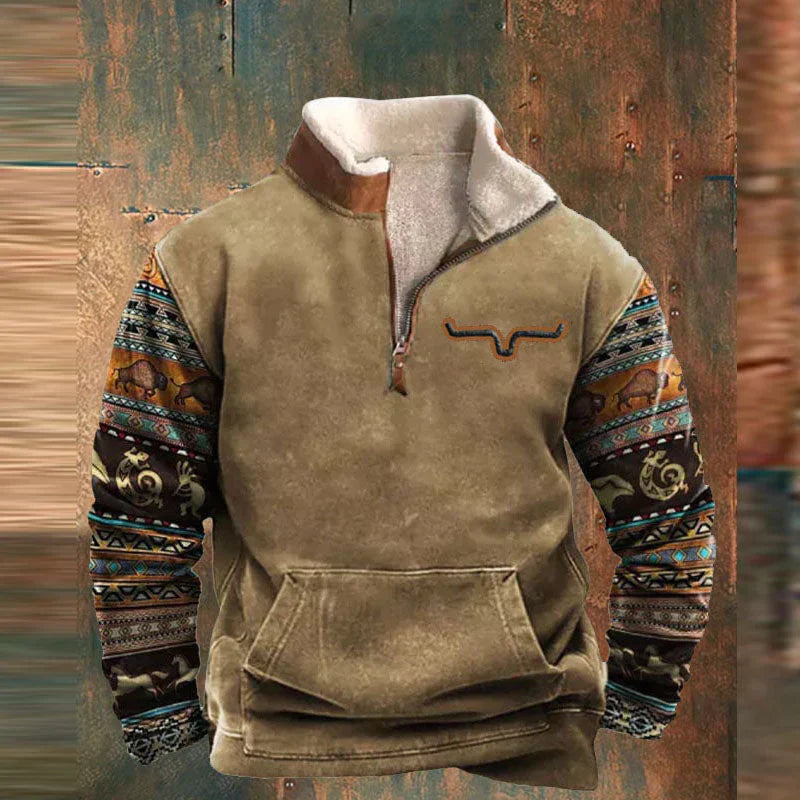 Nathan Cooper | Western Aztec Quarter-Zip Fleece Sweater For Men