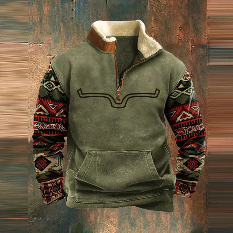 Nathan Cooper | Western Aztec Quarter-Zip Fleece Sweater For Men