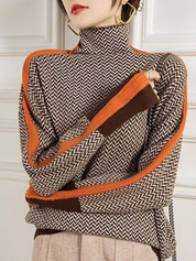 Camille Laurent | Geometric Turtleneck Knit Sweater For Women