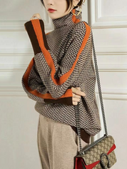 Camille Laurent | Geometric Turtleneck Knit Sweater For Women