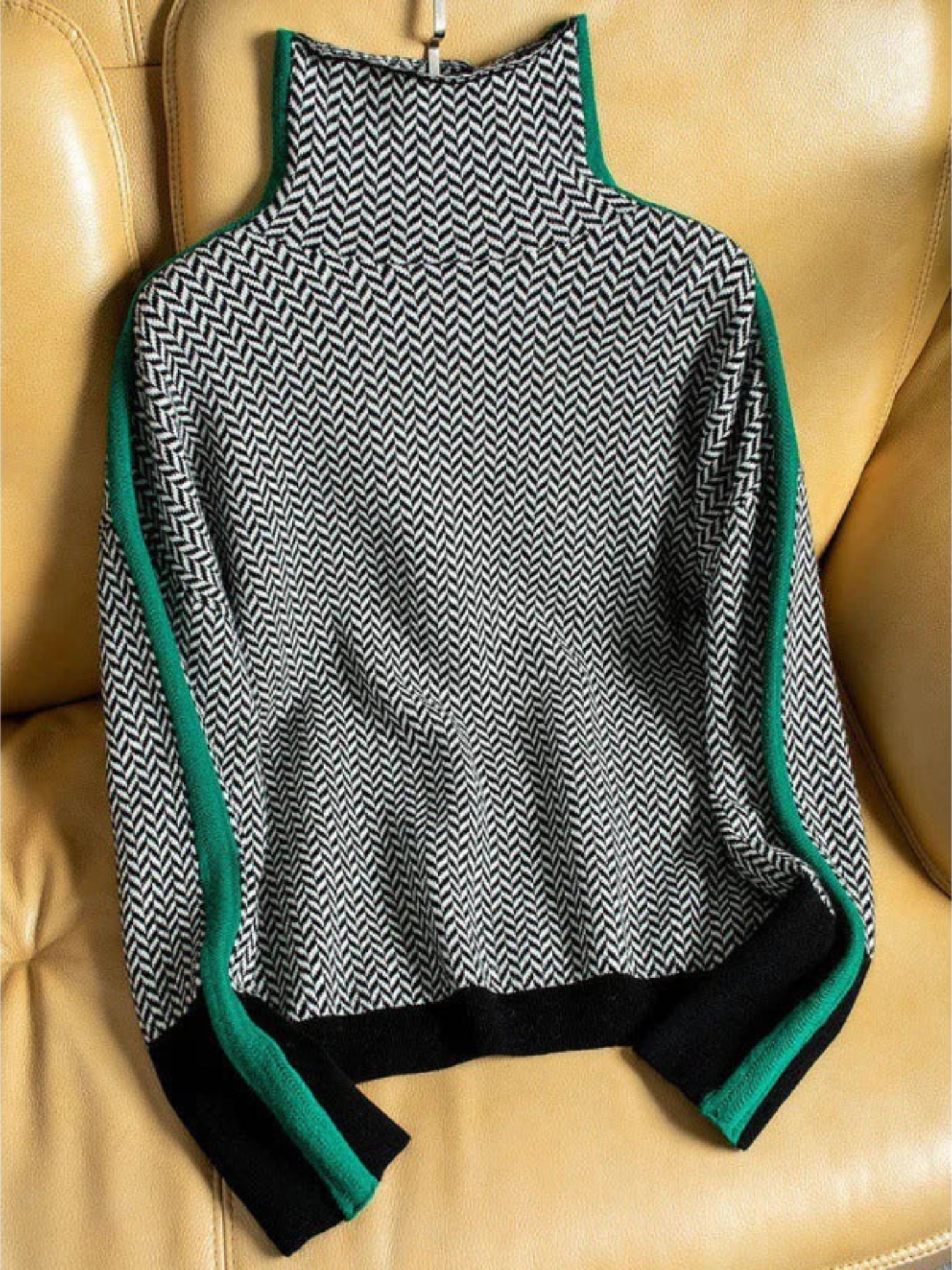 Camille Laurent | Geometric Turtleneck Knit Sweater For Women