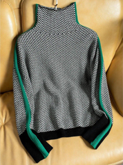 Camille Laurent | Geometric Turtleneck Knit Sweater For Women
