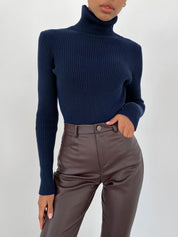 Clara Beaumont | Ribbed Turtleneck Knit Top For Women