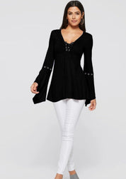 Chloe Moreau | Lace-Up Flare Sleeve Blouse For Women