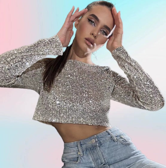 Valentina Moreau | Luxe Sequin Crop Top For Women