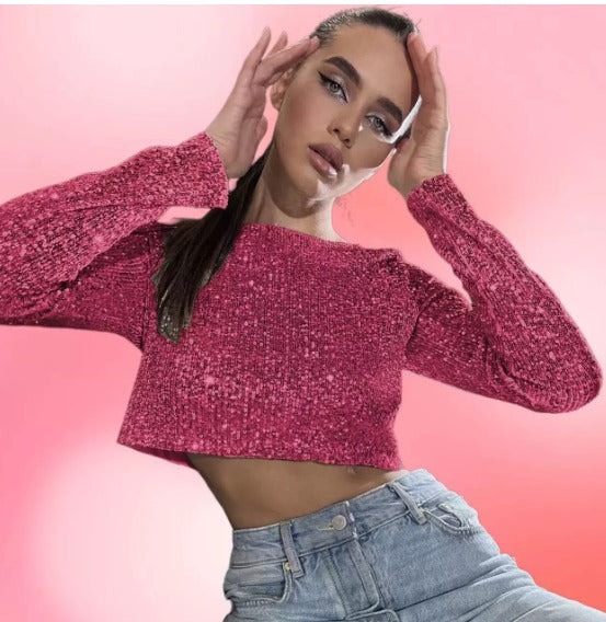 Valentina Moreau | Luxe Sequin Crop Top For Women