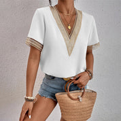 Camille Rousseau | Lace Trim V-Neck Blouse For Women | Harriet Blackwood | Lace-Trim V-Neck Blouse For Women