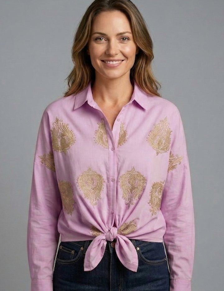 Ruby Anderson | Paisley Embroidered Tie-Front Blouse For Women