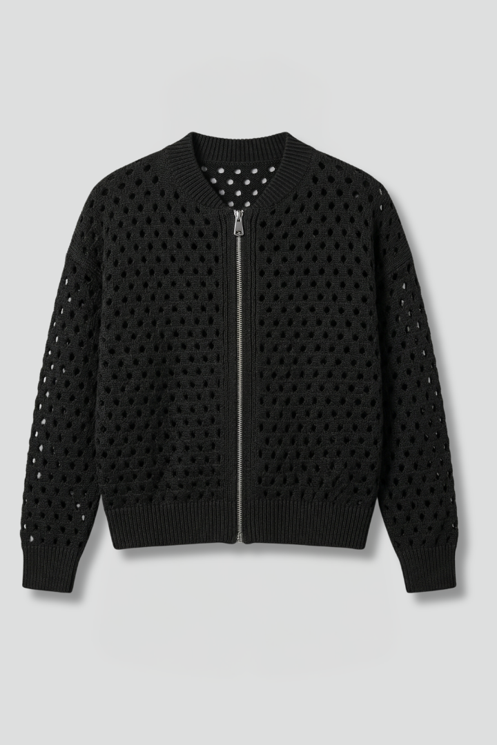 Brooke Hughes | Crochet Zip-Up Bomber Cardigan For Women