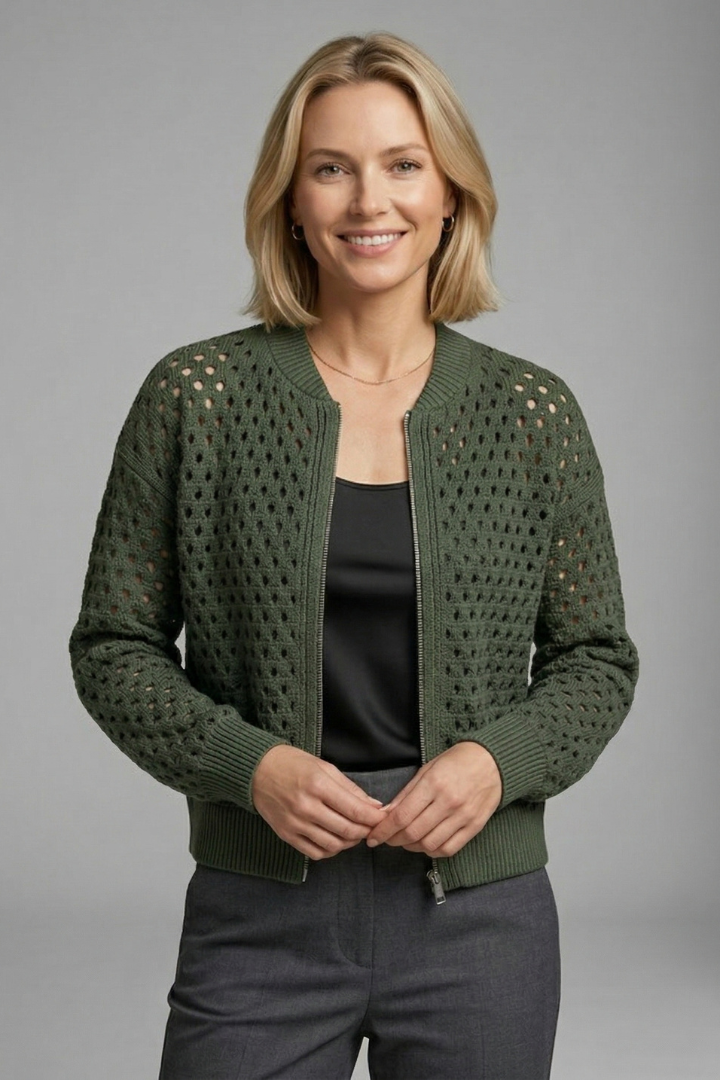Brooke Hughes | Crochet Zip-Up Bomber Cardigan For Women