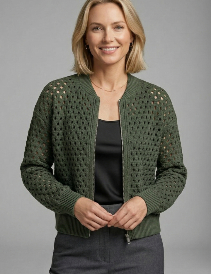 Brooke Hughes | Crochet Zip-Up Bomber Cardigan For Women