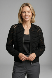 Brooke Hughes | Crochet Zip-Up Bomber Cardigan For Women