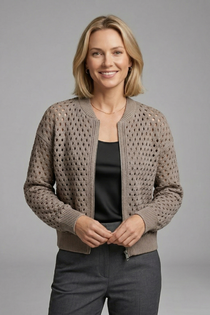 Brooke Hughes | Crochet Zip-Up Bomber Cardigan For Women
