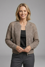 Brooke Hughes | Crochet Zip-Up Bomber Cardigan For Women