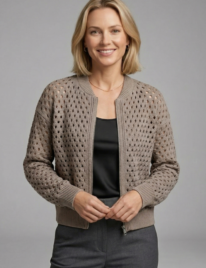 Brooke Hughes | Crochet Zip-Up Bomber Cardigan For Women