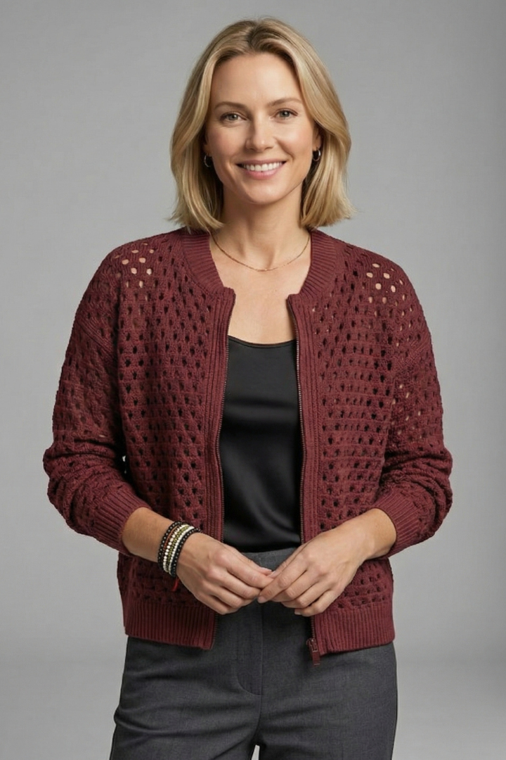 Brooke Hughes | Crochet Zip-Up Bomber Cardigan For Women