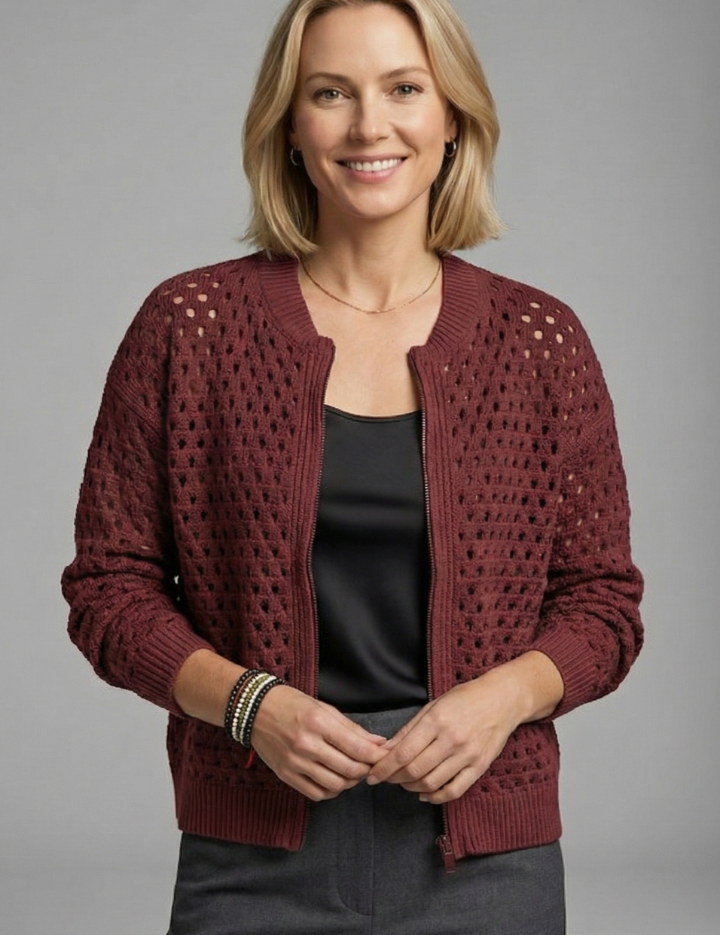 Brooke Hughes | Crochet Zip-Up Bomber Cardigan For Women