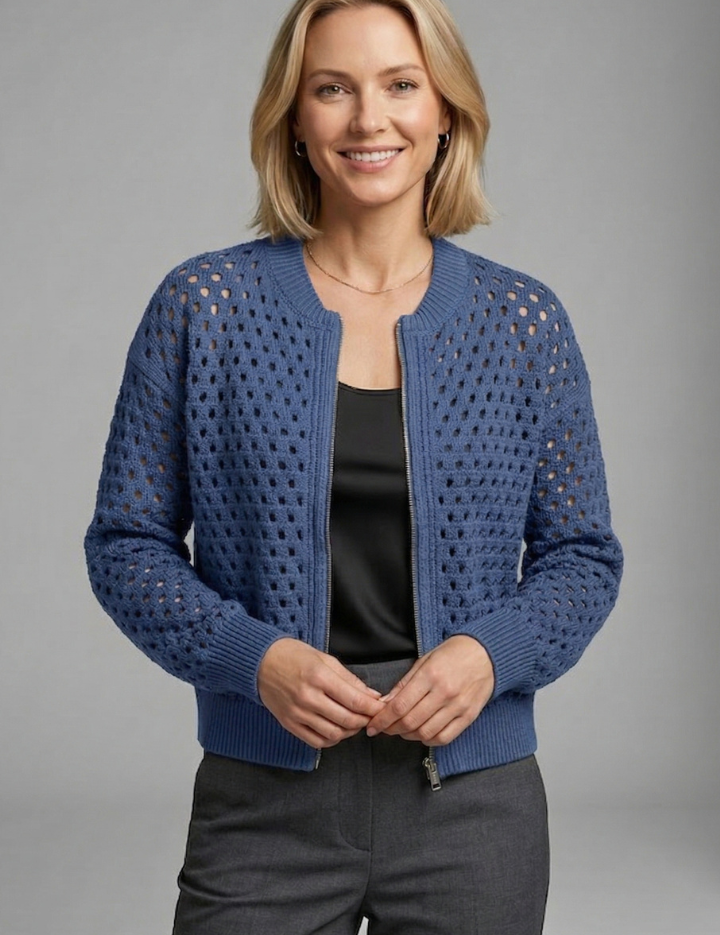 Brooke Hughes | Crochet Zip-Up Bomber Cardigan For Women