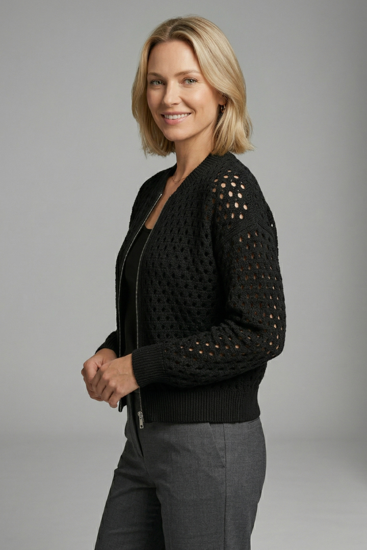 Brooke Hughes | Crochet Zip-Up Bomber Cardigan For Women