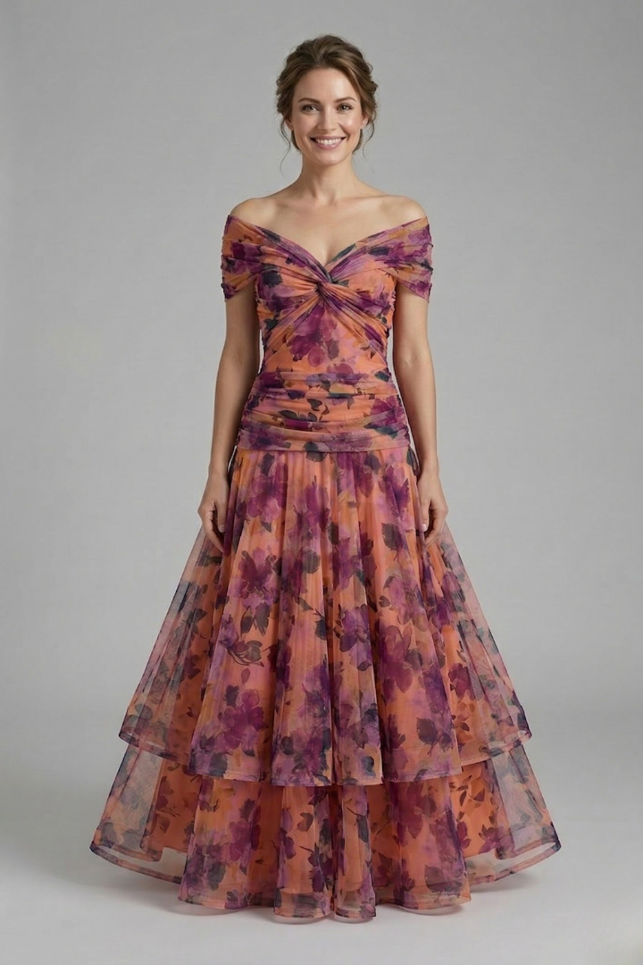 Amelia Forsythe | Off-Shoulder Tiered Tulle Midi Dress For Women