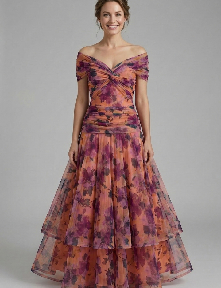 Amelia Forsythe | Off-Shoulder Tiered Tulle Midi Dress For Women