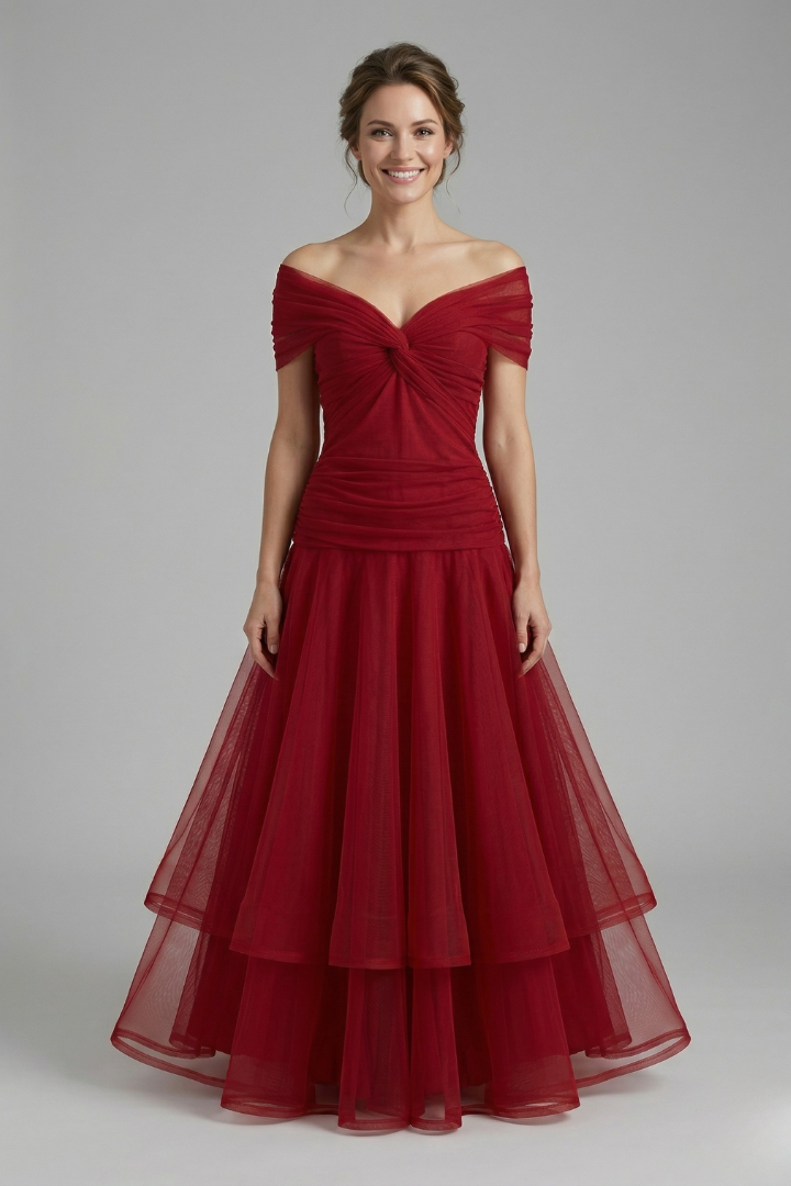 Amelia Forsythe | Off-Shoulder Tiered Tulle Midi Dress For Women