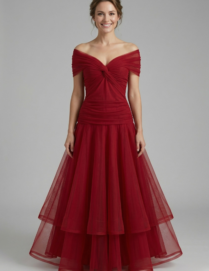 Amelia Forsythe | Off-Shoulder Tiered Tulle Midi Dress For Women