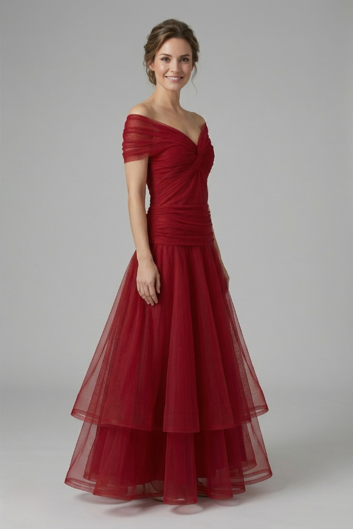 Amelia Forsythe | Off-Shoulder Tiered Tulle Midi Dress For Women