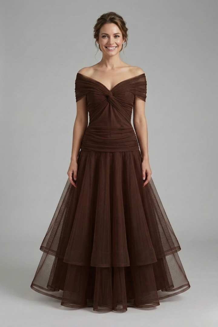 Amelia Forsythe | Off-Shoulder Tiered Tulle Midi Dress For Women