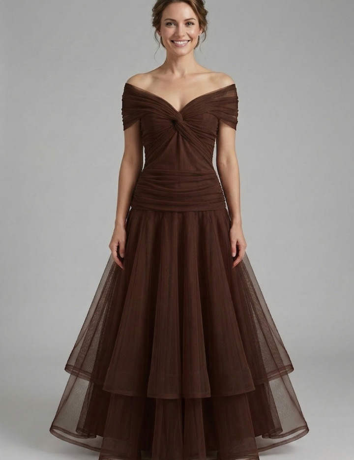 Amelia Forsythe | Off-Shoulder Tiered Tulle Midi Dress For Women