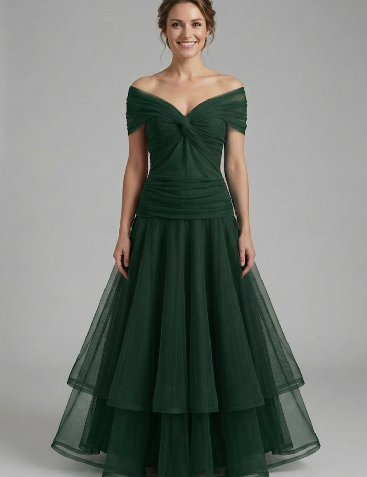 Amelia Forsythe | Off-Shoulder Tiered Tulle Midi Dress For Women