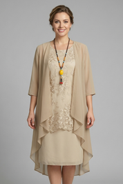 Lauren King | Layered Chiffon Midi Dress with Lace Overlay For Women