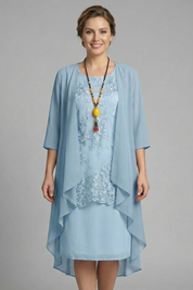 Lauren King | Layered Chiffon Midi Dress with Lace Overlay For Women