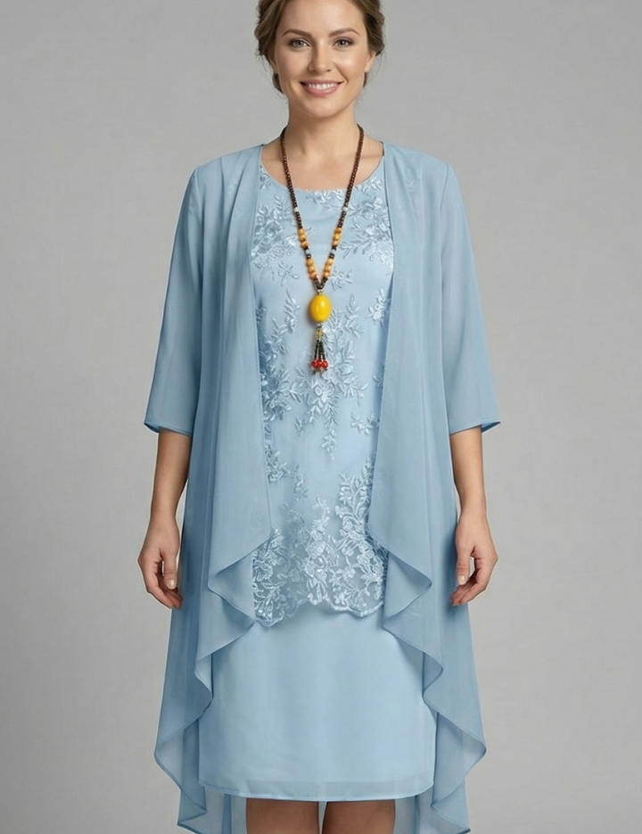 Lauren King | Layered Chiffon Midi Dress with Lace Overlay For Women