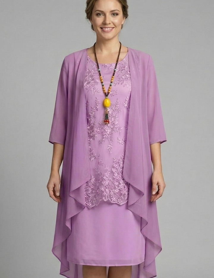 Lauren King | Layered Chiffon Midi Dress with Lace Overlay For Women