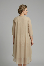 Lauren King | Layered Chiffon Midi Dress with Lace Overlay For Women