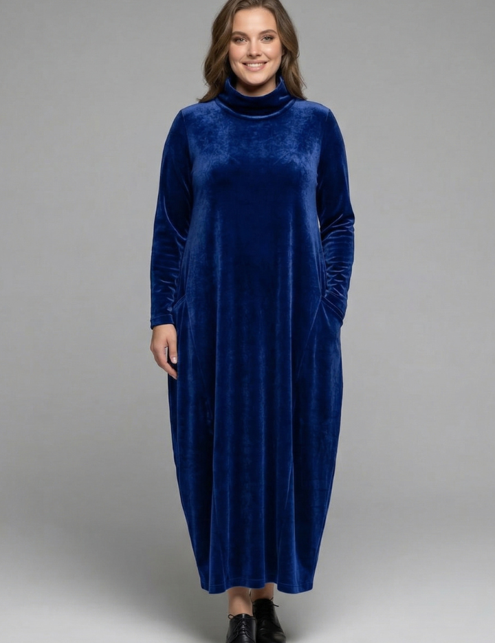 Sophie Turner | Velvet Maxi Dress with High Neck For Women