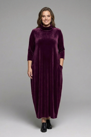 Sophie Turner | Velvet Maxi Dress with High Neck For Women