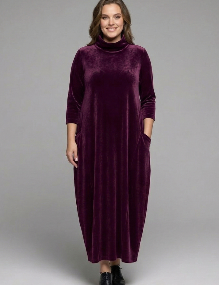 Sophie Turner | Velvet Maxi Dress with High Neck For Women