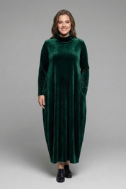 Sophie Turner | Velvet Maxi Dress with High Neck For Women