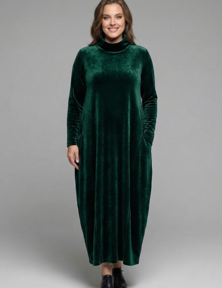 Sophie Turner | Velvet Maxi Dress with High Neck For Women