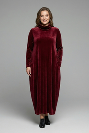 Sophie Turner | Velvet Maxi Dress with High Neck For Women