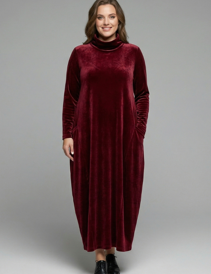 Sophie Turner | Velvet Maxi Dress with High Neck For Women