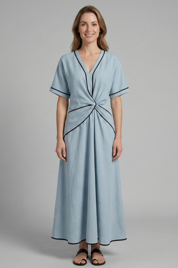 Elise Hamilton | Twist-Knot Maxi Dress with Contrast Trim For Women