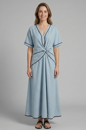 Elise Hamilton | Twist-Knot Maxi Dress with Contrast Trim For Women