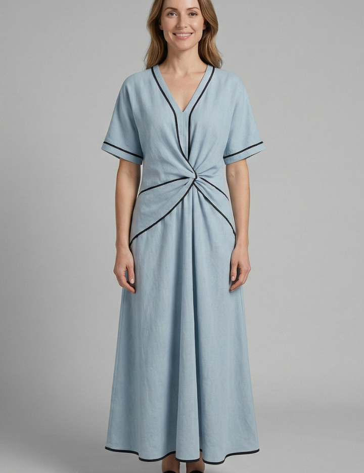 Elise Hamilton | Twist-Knot Maxi Dress with Contrast Trim For Women