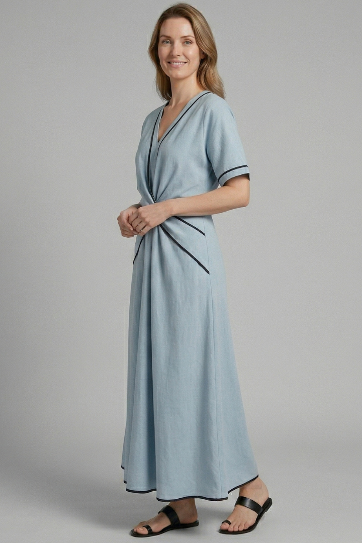 Elise Hamilton | Twist-Knot Maxi Dress with Contrast Trim For Women