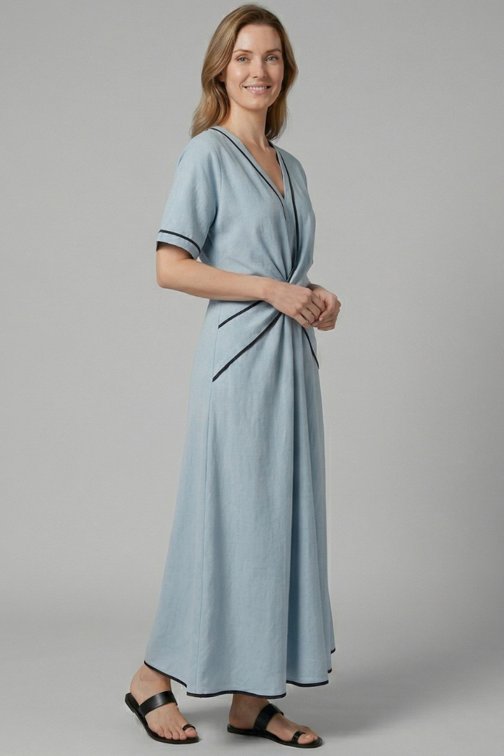 Elise Hamilton | Twist-Knot Maxi Dress with Contrast Trim For Women