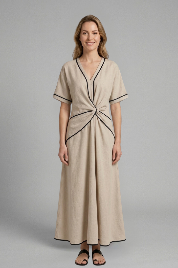 Elise Hamilton | Twist-Knot Maxi Dress with Contrast Trim For Women